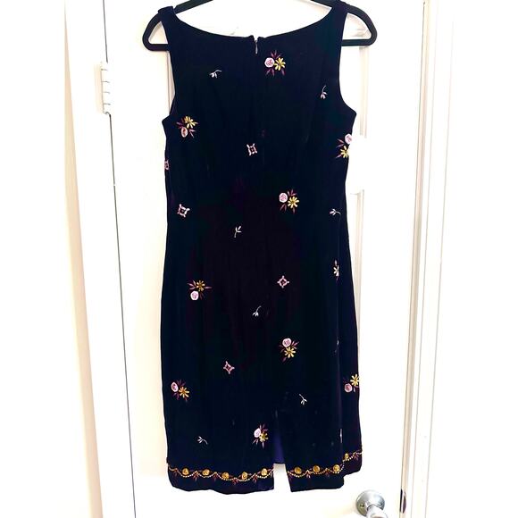 ANN TAYLOR Vintage Dark Purple Velvet Silk Embroidered Beaded Floral Dress Sz 4 - Picture 4 of 4